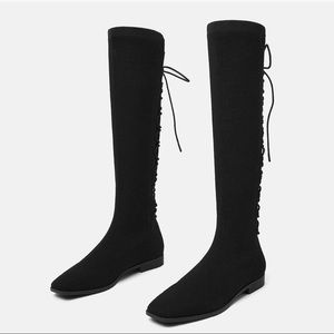 VIVAIA  Pandora Square-Toe Back-Lace Mid-Calf Boots Size: 6.5 US /37 EUR